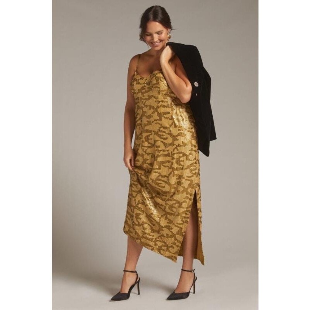 A+ Anthropologie Camo Sequined Slip Midi Dress 20W